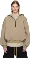 Fear Of God Beige Cotton Cashmere Fleece Half Zip Hoodie In Dusty Beige
