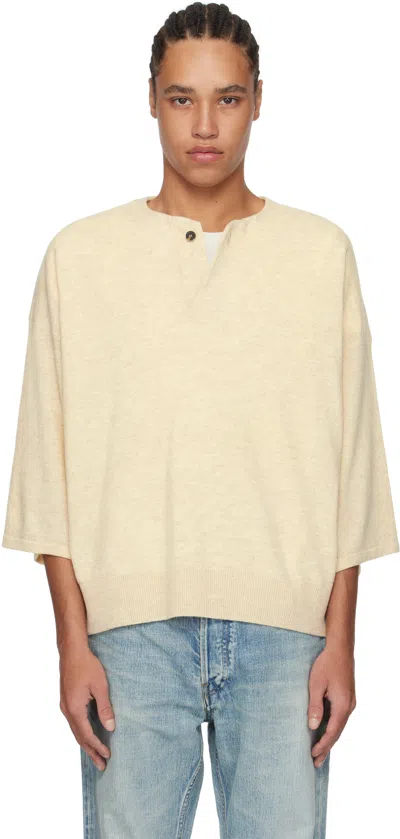 Fear Of God Beige Fine Knit Henley In Heather Beige