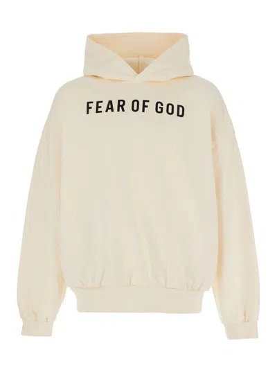Fear Of God Beige Hoodie With Logo Lettering On The Front In Cotton Man In White