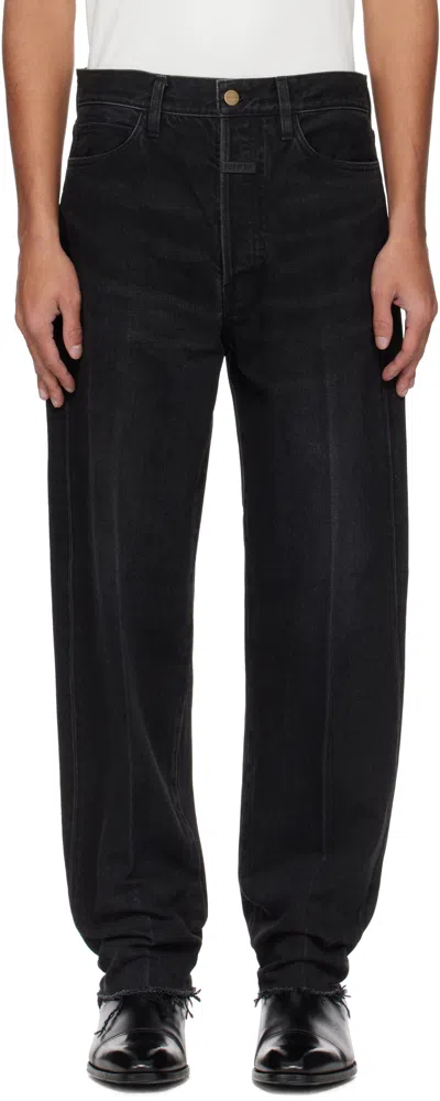 Fear Of God Five-pocket Raw Hem Straight Leg Jeans In Black
