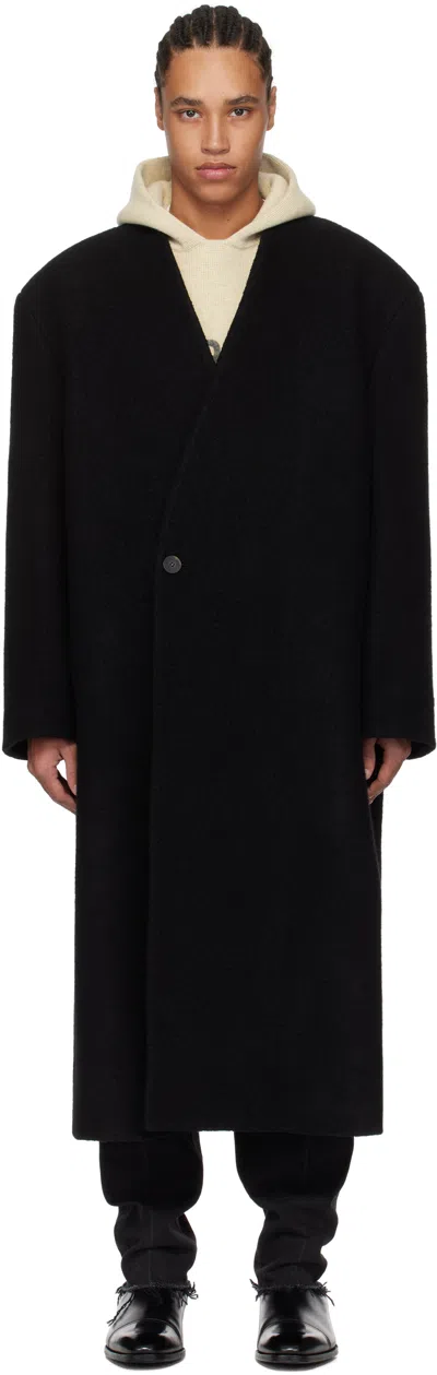 Fear Of God Black Boiled Wool Lapelless Relaxed Coat