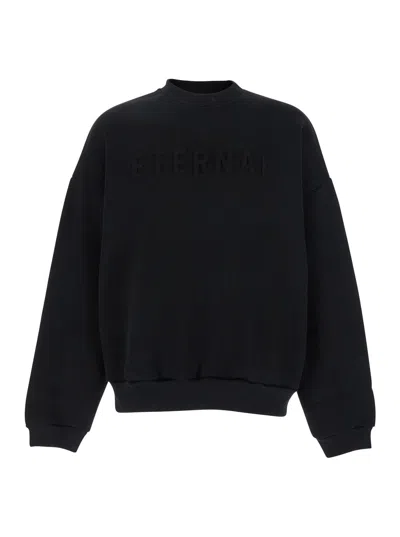 FEAR OF GOD FEAR OF GOD MEN BLACK CREWNECK SWEATER WITH TONAL LOGO LETTERING EMBROIDERY ON THE FRONT IN COTTON B