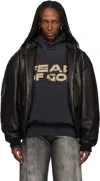 Fear Of God Black Hooded Leather Bomber Jacket In Black