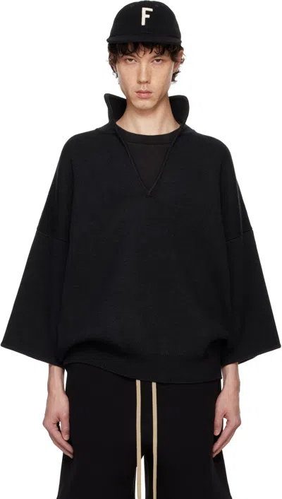 Fear Of God Black Merino Short Sleeve Polo In Melange Black