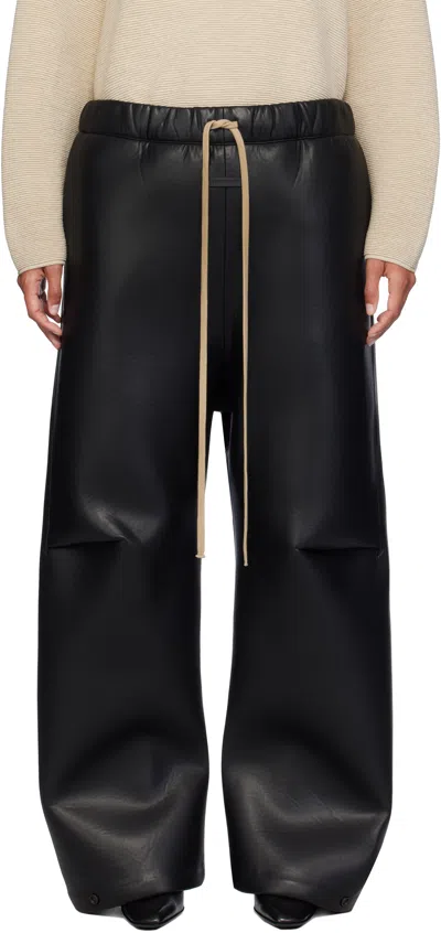 Fear Of God Black Neoprene Knee Pleat Wide Leg Faux-leather Trousers