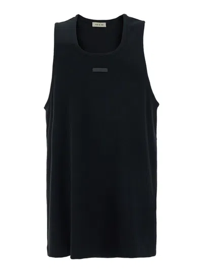 Fear Of God Black Sleeveless Tank Top With Logo Patch On The Front In Cotton Stretch Man