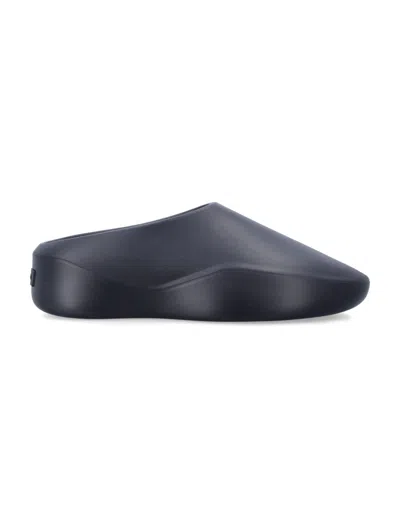 Fear Of God Black Slip On Slides In Silver
