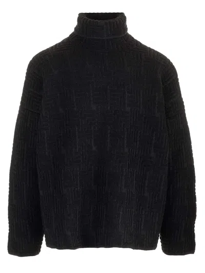 Fear Of God Black Turtleneck In Jacquard Wool Sweatshirts Black