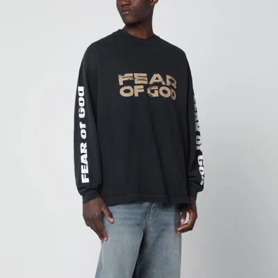 Fear Of God Black Washed-effect Sweater With Logo Prints