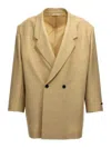 Fear Of God Blazer Longline Double-breasted Back Vent In Beige