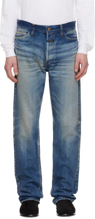 Fear Of God Blue Classic 5 Pocket Jeans In Purple