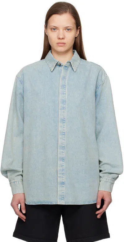 Fear Of God Blue Faded Denim Shirt In 437 Light Indigo