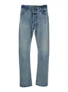 Fear Of God Men Blue Five-pocket Jeans With Front Logo Patch In Denim Man In Blue