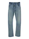 Fear Of God Men Blue Five-pocket Jeans With Front Logo Patch In Denim Man In Blue