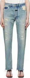Fear Of God Blue Repaired Classic 5 Pocket Jeans In Repaired Medium Indi