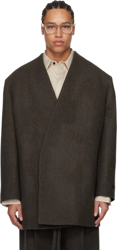 Fear Of God Brown Collarless Coat In Melange Mocha