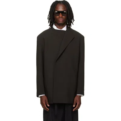 Fear Of God Brown Double Weave Wool Crewneck Blazer In Black