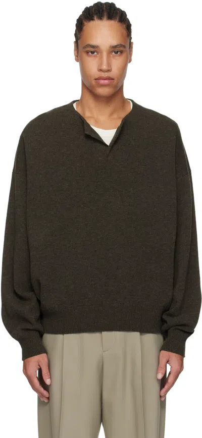 Fear Of God Brown Fine Knit Henley In Melange Mocha