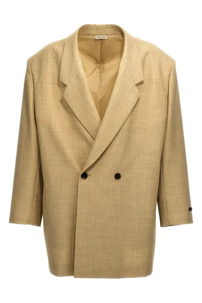 Fear Of God Blazer Longline Double-breasted Back Vent In Beige