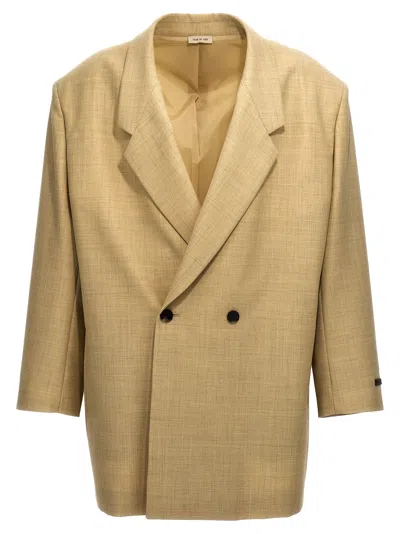 Fear Of God Blazer Longline Double-breasted Back Vent In Beige
