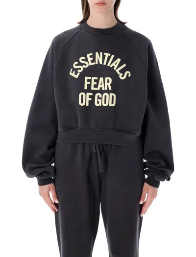 Fear Of God Campus 90s Cropped Adjustable Crewneck Sweatshirt In Black