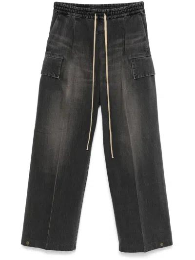 Fear Of God Wide-leg Denim Drawstring Cargo Trousers In Black