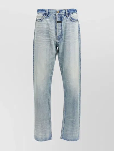 Fear Of God Five-pocket Raw Hem Straight Leg Jeans In Indigo 2