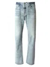 Fear Of God Five-pocket Raw Hem Straight Leg Jeans In Blue