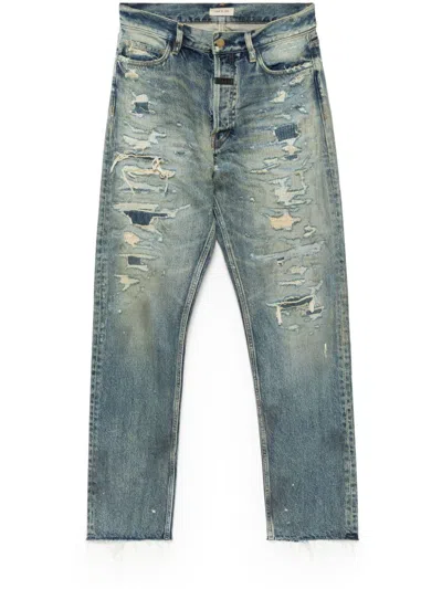 Fear Of God Distressed Straight Leg Jeans In Blue