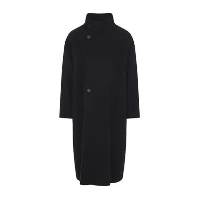 Fear Of God Long High Collar Button Detail Coat In Blue