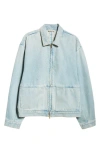 Fear Of God Drop Shoulder Zipped Denim Jacket In Light Indigo