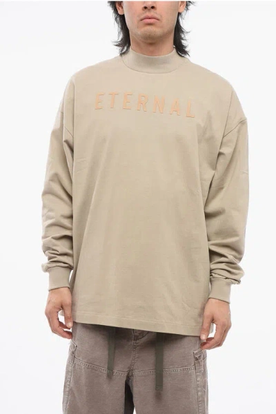 Fear Of God Crew Neck Eternal T-shirt With Cuffs And Flocked Logo In Sand