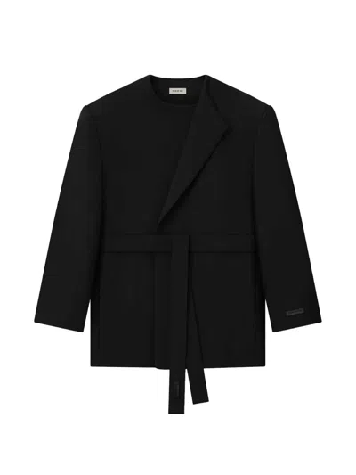 Fear Of God Crewneck Belted Wrap-design Jacket In Black