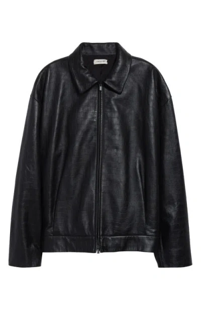 Fear Of God Crocodile-embossed Crop Leather Jacket In Black