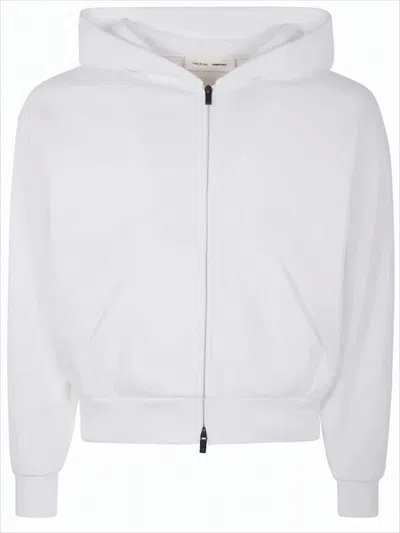 Fear Of God Cropped White Hoodie With Front Zipper And Embossed Detailing In White