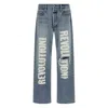 Fear Of God Straight Leg Distressed Denim Trousers With Pockets In Blue
