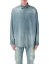 Fear Of God Blue Shirt With Classic Collar And Logo Patch On The Back