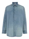 Fear Of God Blue Shirt With Classic Collar And Logo Patch On The Back In Blue