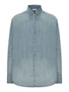 Fear Of God Blue Shirt With Classic Collar And Logo Patch On The Back In Blue