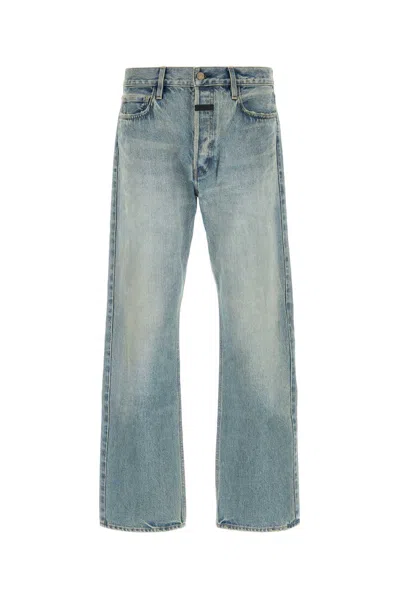 Fear Of God Men Blue Five-pocket Jeans With Front Logo Patch In Denim Man