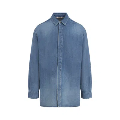 Fear Of God Blue Vented Denim Shirt In Medium Indigo