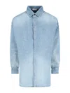 Fear Of God Blue Shirt With Classic Collar And Logo Patch On The Back In Light Blue