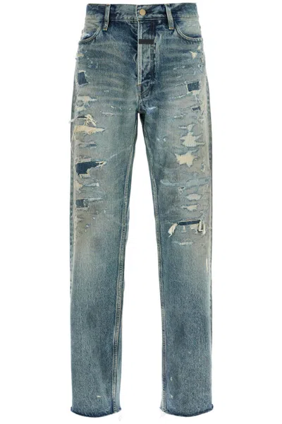 Fear Of God Distressed Straight Leg Jeans In Blue