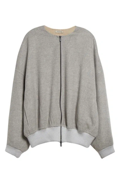Fear Of God Double Faced Virgin Wool & Cashmere Collarless Bomber Jacket In Melange Dove Grey