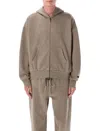 Fear Of God Double-layered Full-zip Hoodie With Dropped Shoulders And Kangaroo Pocket In Neutral