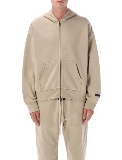 Fear Of God Double-layered Full-zip Hoodie With Metallic Logo In Neutral