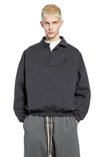 Fear Of God Embroidered Classic Polo Sweatshirt In Black