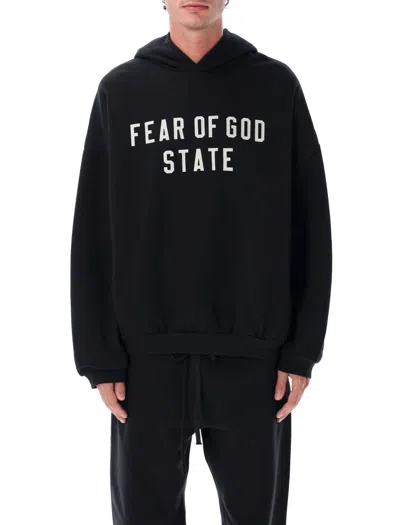 FEAR OF GOD ESSENTIAL FEAR OF GOD ESSENTIAL 90'S FIT FLEECE HOODIE JET BLACK