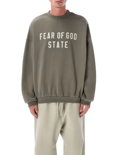 Fear Of God Essential 90's Fleece Crewneck Moss In Blue
