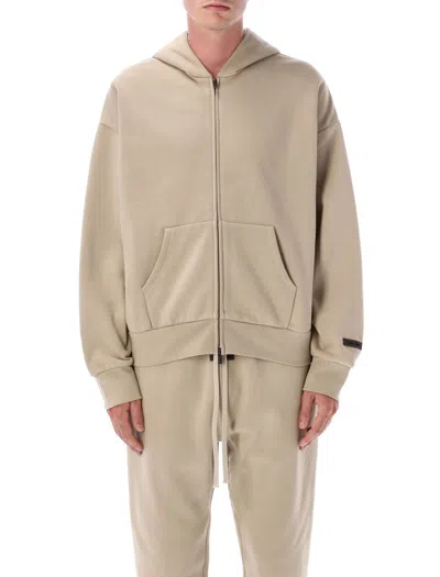 Fear Of God Essential Classic Fit Fleece Zip-up Hoodie In Brown